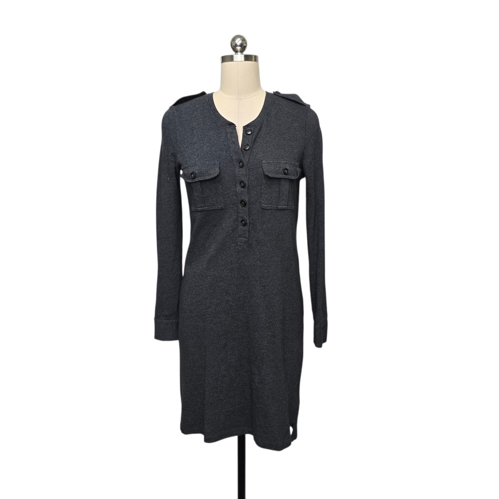 J.Crew Womens XS Gray Cotton Long Sleeve Henley Utility Mini Dress Epaulettes